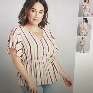 New Lane Bryant 26P Smocked Blouse Top Shirt Petite